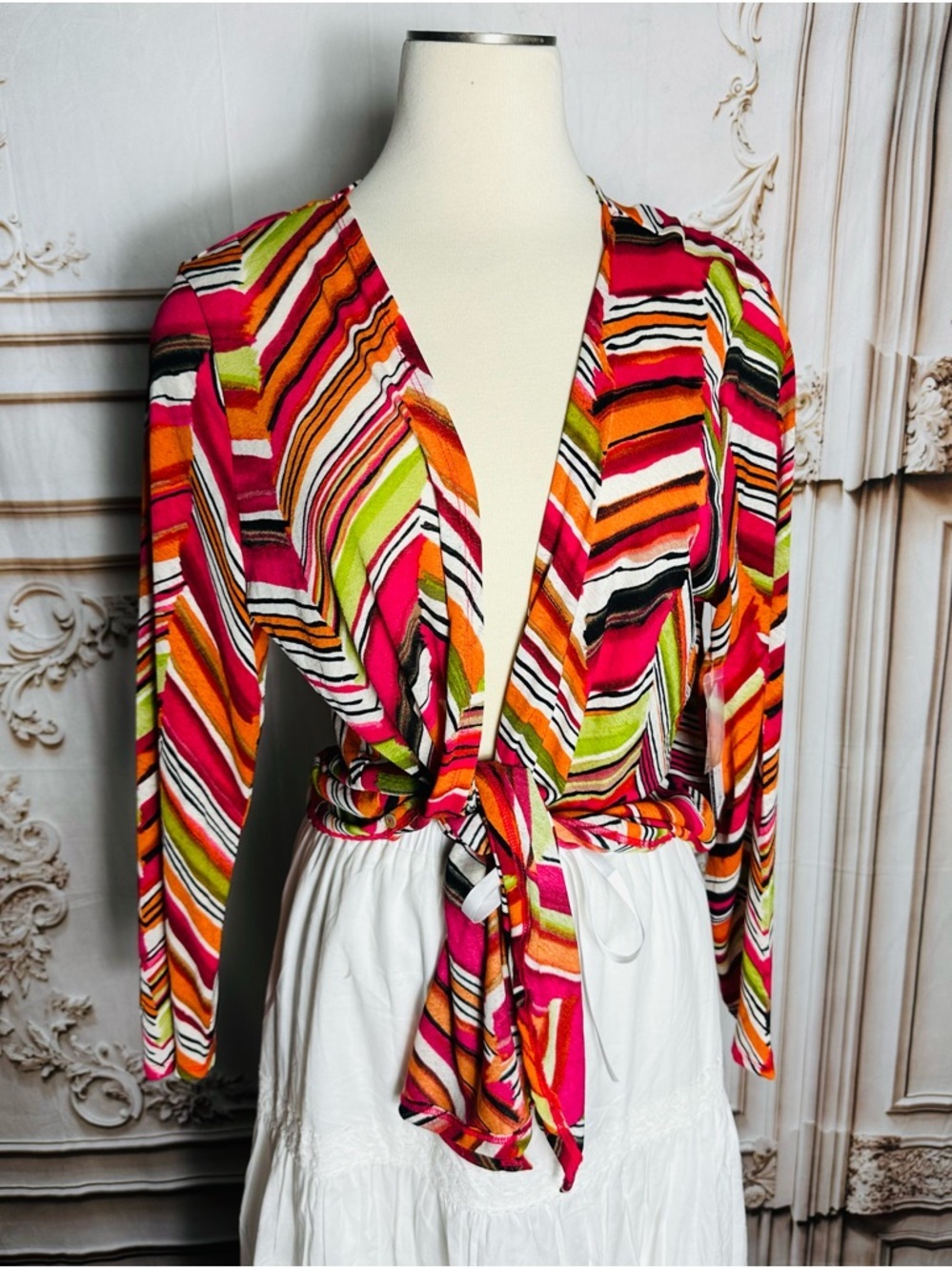 Investments Bright Multicolor Striped Tie-Front Blouse